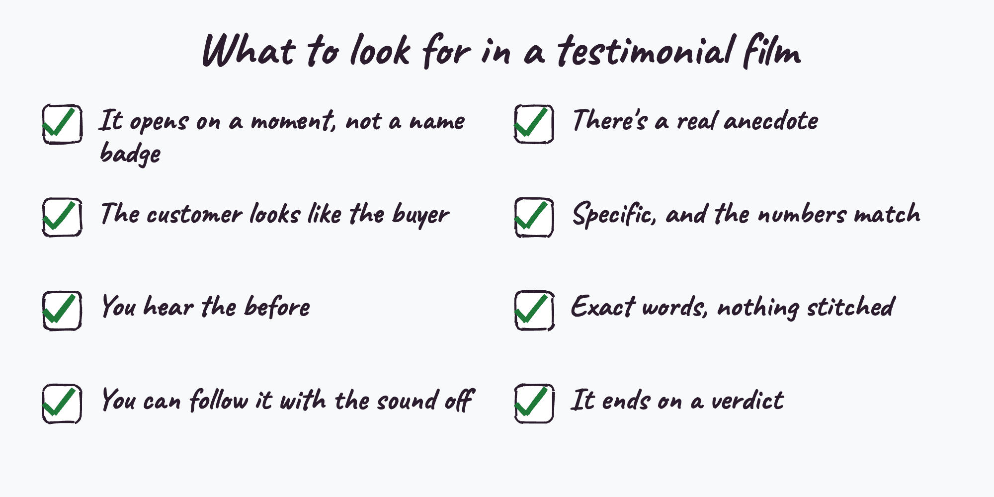 A checklist for judging a testimonial film