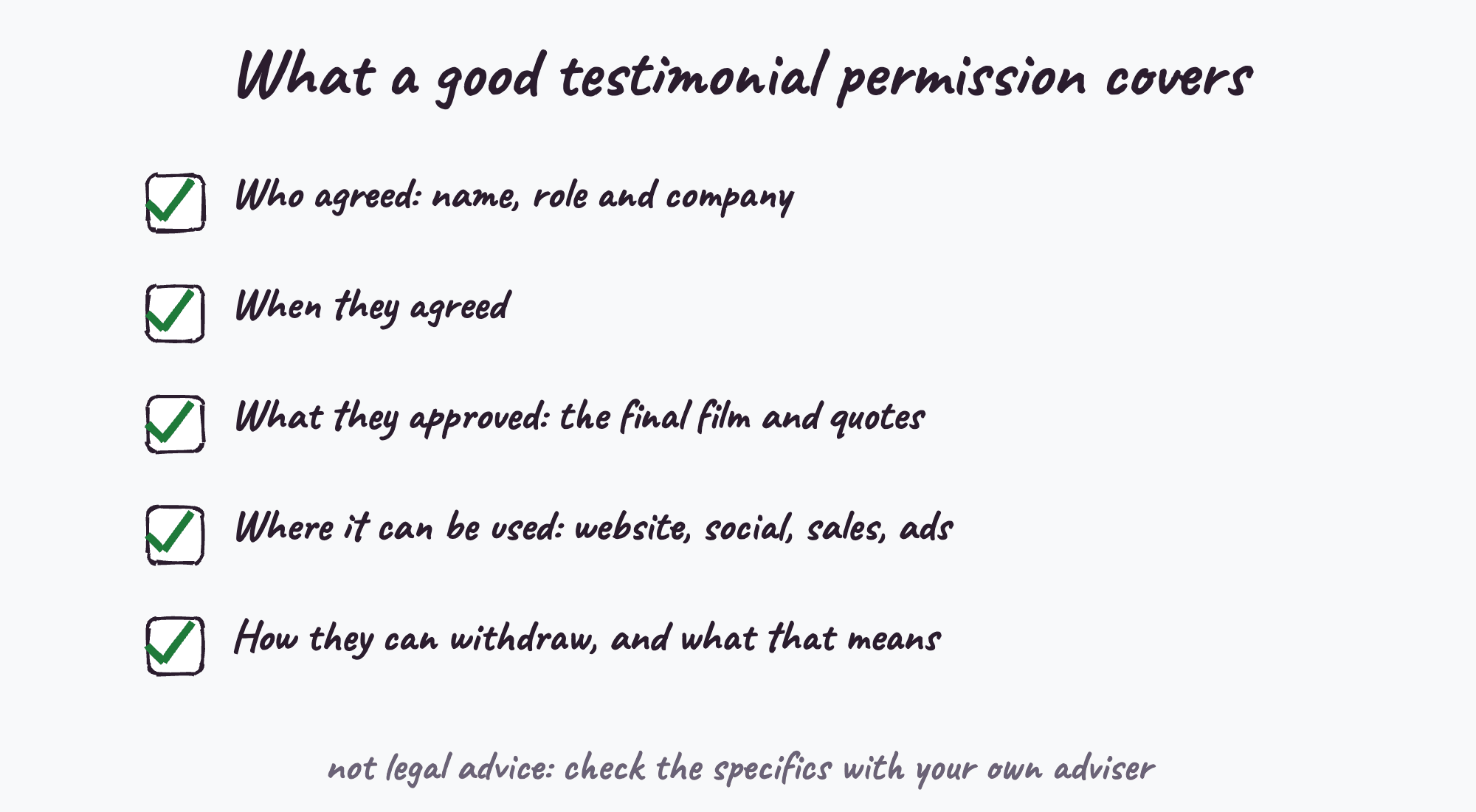 What a good testimonial permission covers